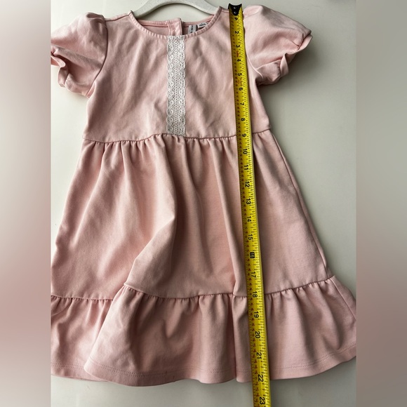 JANIE & JACK girls Crochet Trim ponte Dress Ruffle Puff Sleeve Pink Stretch 5 - Picture 7 of 7